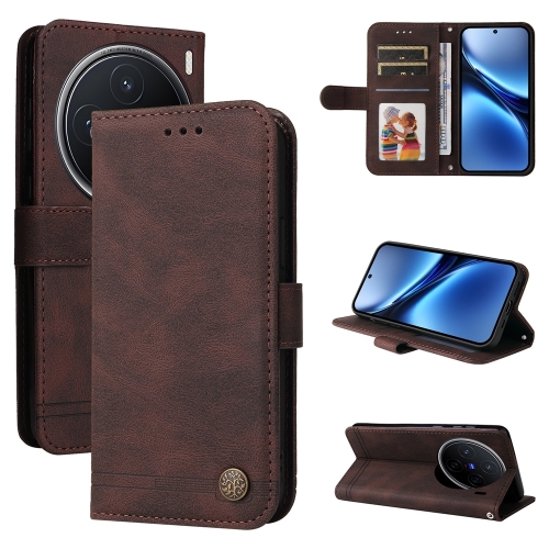 

For vivo X200 Skin Feel Life Tree Metal Button Leather Phone Case(Brown)