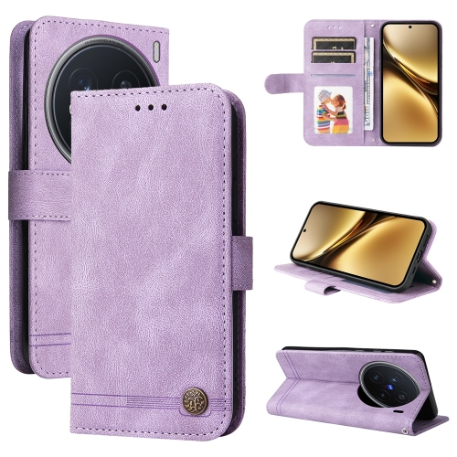 

For vivo X200 Pro Skin Feel Life Tree Metal Button Leather Phone Case(Purple)