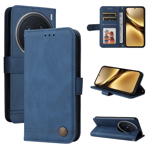 

For vivo X200 Pro Skin Feel Life Tree Metal Button Leather Phone Case(Blue)