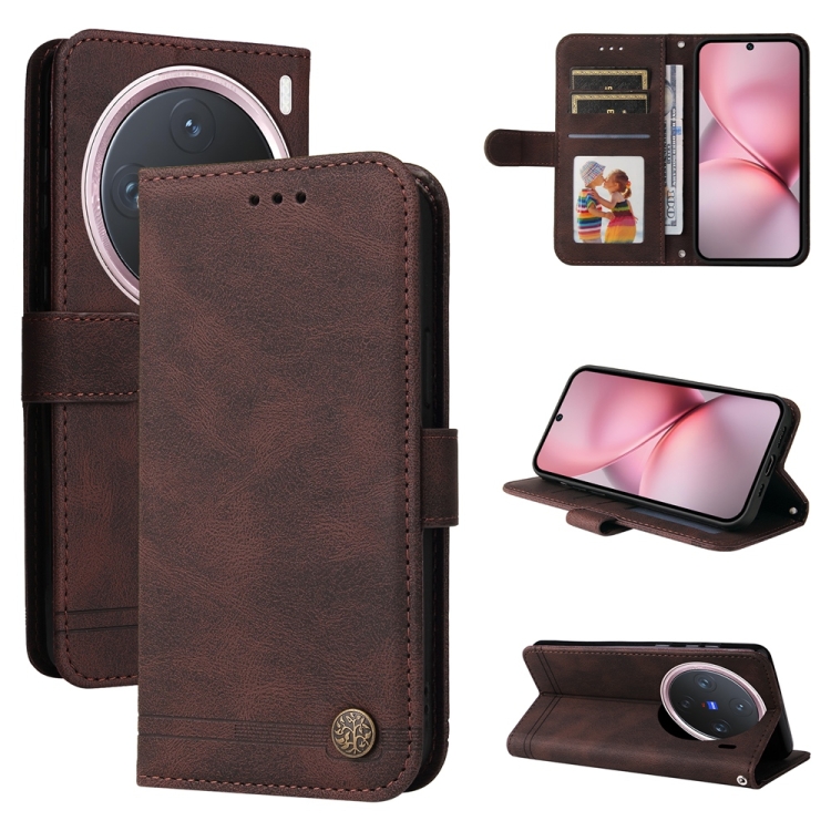 

For vivo X200 Pro mini Skin Feel Life Tree Metal Button Leather Phone Case(Brown)
