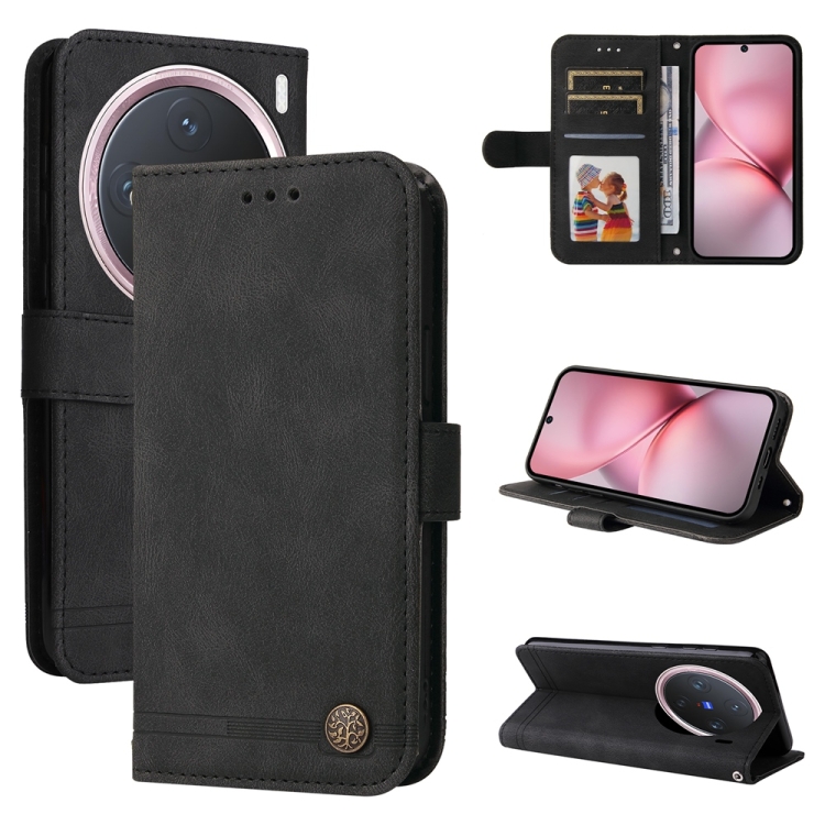 

For vivo X200 Pro mini Skin Feel Life Tree Metal Button Leather Phone Case(Black)