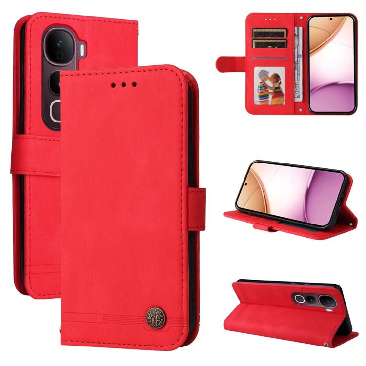 

For vivo Y400 Pro 5G / V40e / iQOO Z9s Skin Feel Life Tree Metal Button Leather Phone Case(Red)