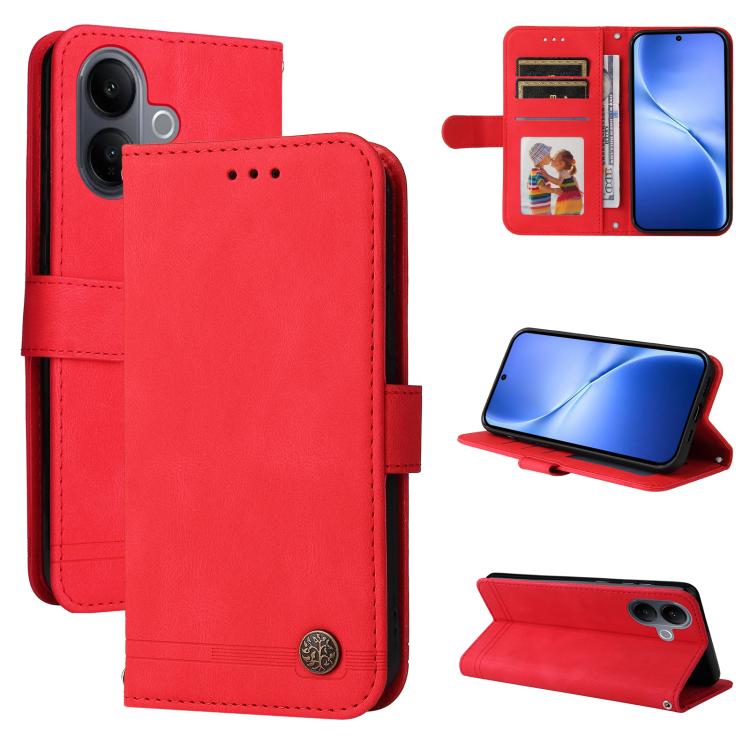 

For vivo V60 Lite 4G / 5G Skin Feel Life Tree Metal Button Leather Phone Case(Red)
