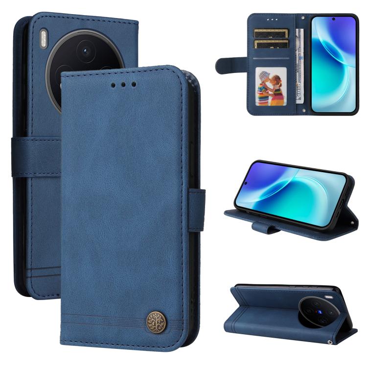 

For vivo X300 Skin Feel Life Tree Metal Button Leather Phone Case(Blue)