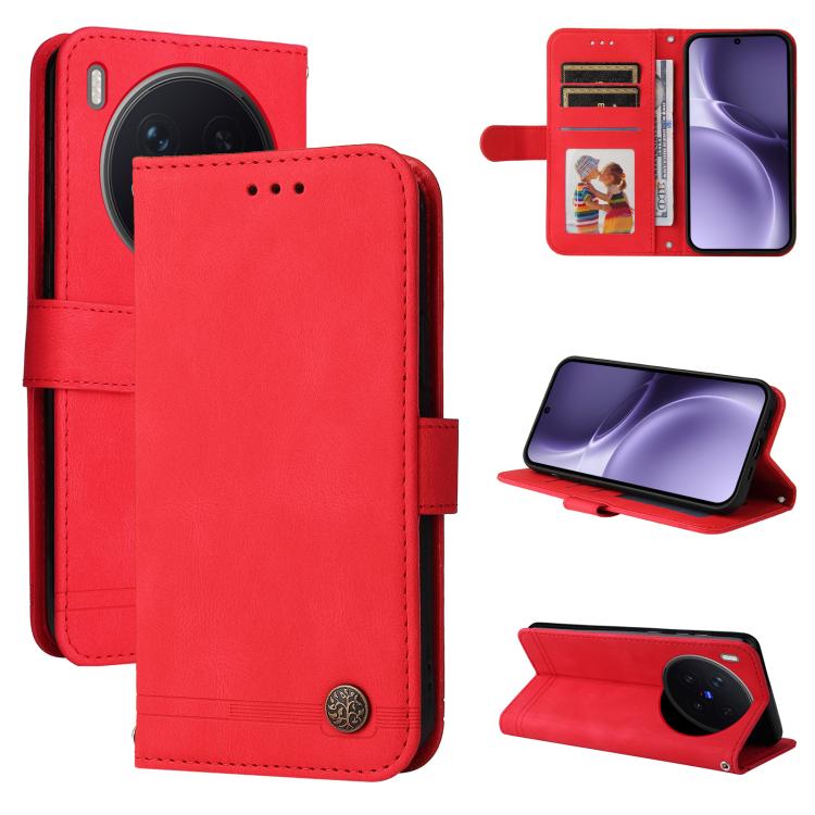 

For vivo X300 Pro Skin Feel Life Tree Metal Button Leather Phone Case(Red)
