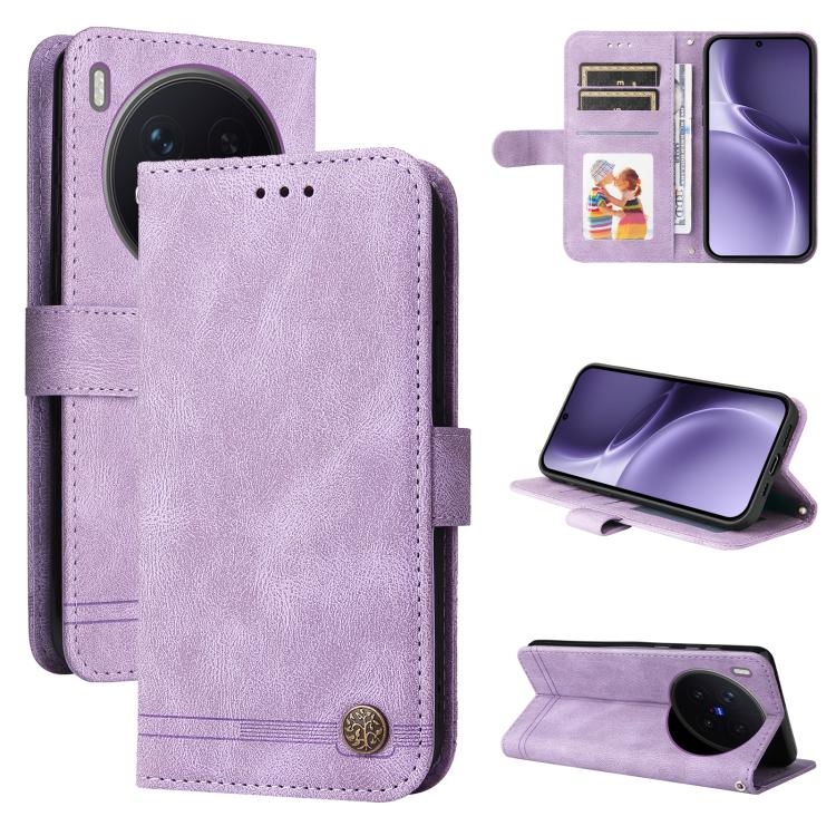 

For vivo X300 Pro Skin Feel Life Tree Metal Button Leather Phone Case(Purple)