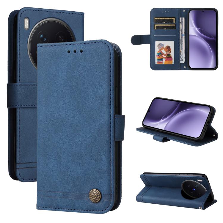 

For vivo X300 Pro Skin Feel Life Tree Metal Button Leather Phone Case(Blue)