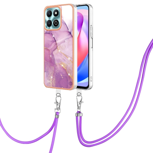 

For Honor X6b Electroplating Marble Dual-side IMD Phone Case with Lanyard(Purple 001)