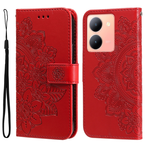 

For vivo Y78 5G Foreign 7-petal Flowers Embossing Leather Phone Case(Red)