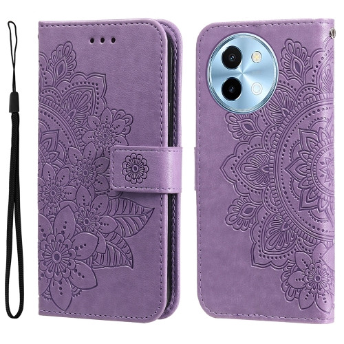 

For vivo Y38 5G / T3x 5G Global 7-petal Flowers Embossing Leather Phone Case(Light Purple)