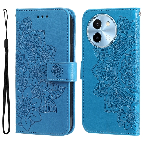 

For vivo Y38 5G / T3x 5G Global Seven-petal Flowers Embossing Leather Phone Case(Blue)