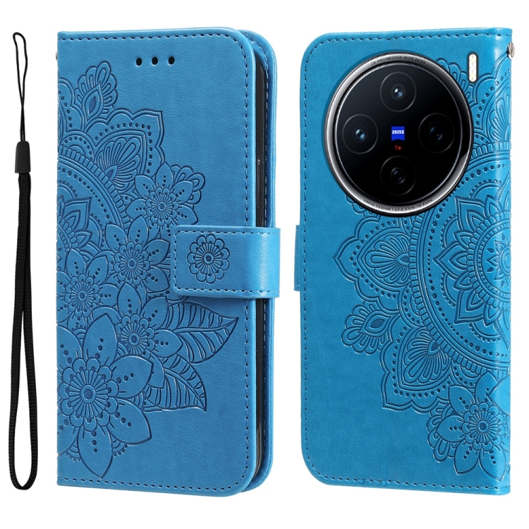 

For vivo X200 Seven-petal Flowers Embossing Leather Phone Case(Blue)