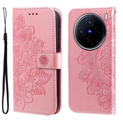 

For vivo X200 Seven-petal Flowers Embossing Leather Phone Case(Rose Gold)