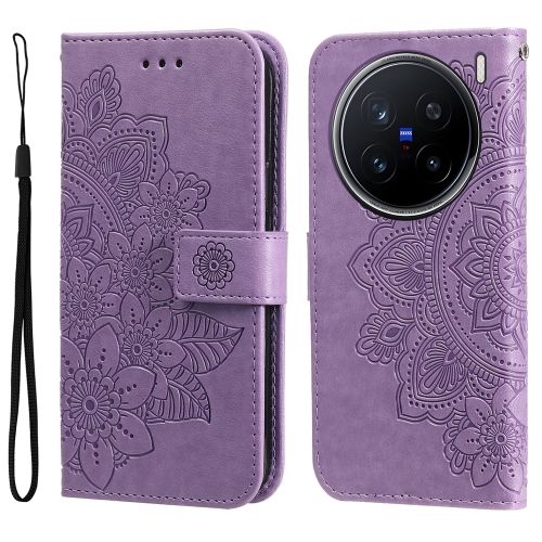 

For vivo X200 Pro Seven-petal Flowers Embossing Leather Phone Case(Light Purple)