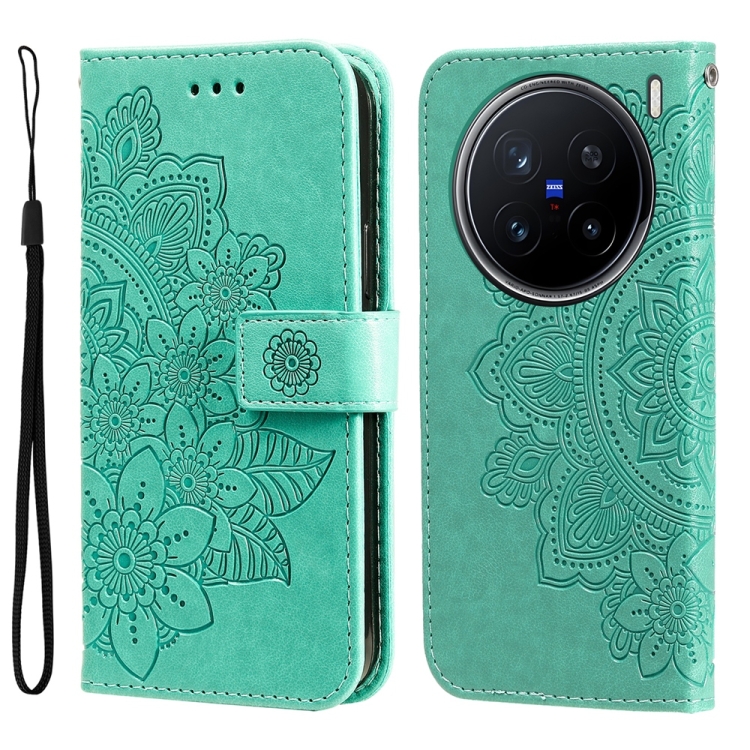 

For vivo X200 Pro Seven-petal Flowers Embossing Leather Phone Case(Green)