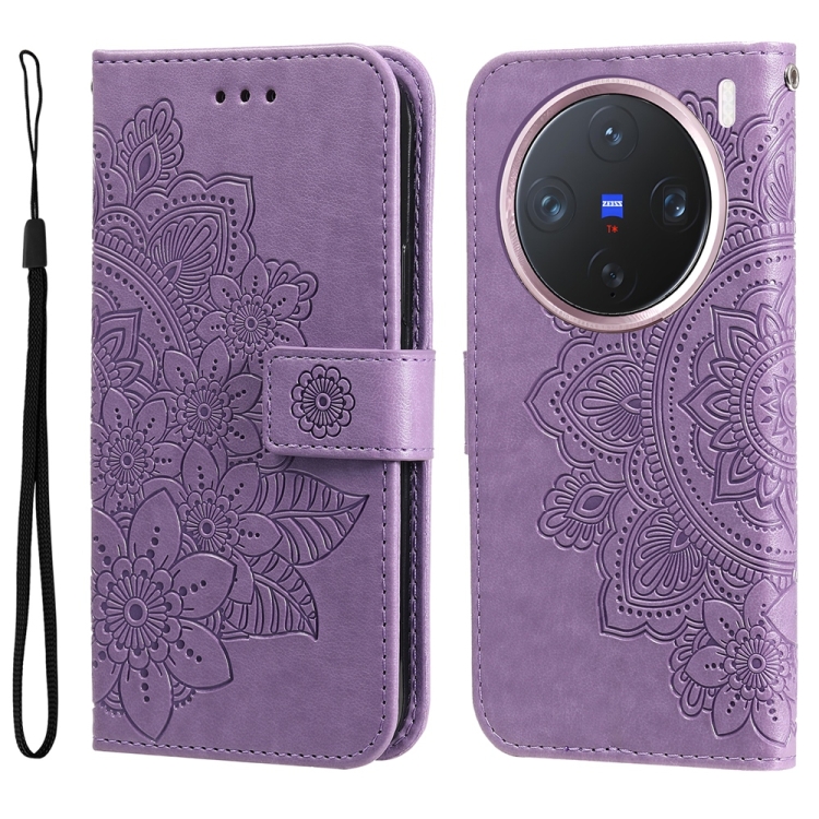 

For vivo X200 Pro mini Seven-petal Flowers Embossing Leather Phone Case(Light Purple)