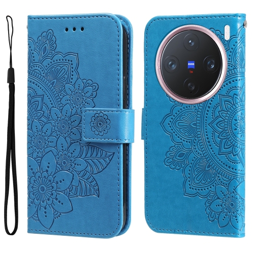 

For vivo X200 Pro mini Seven-petal Flowers Embossing Leather Phone Case(Blue)