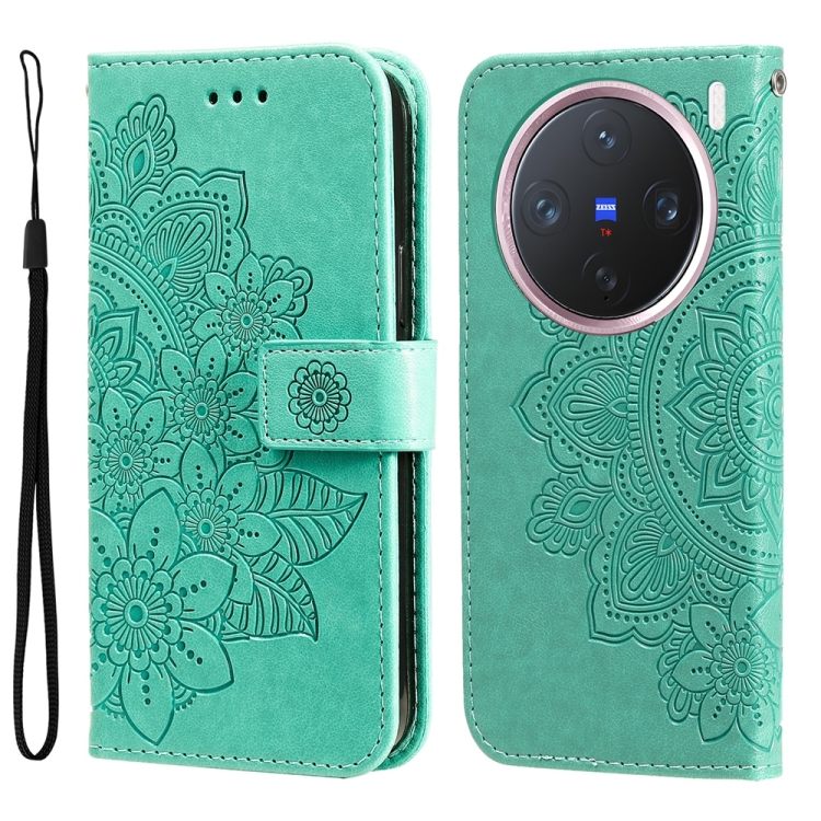 

For vivo X200 Pro mini Seven-petal Flowers Embossing Leather Phone Case(Green)