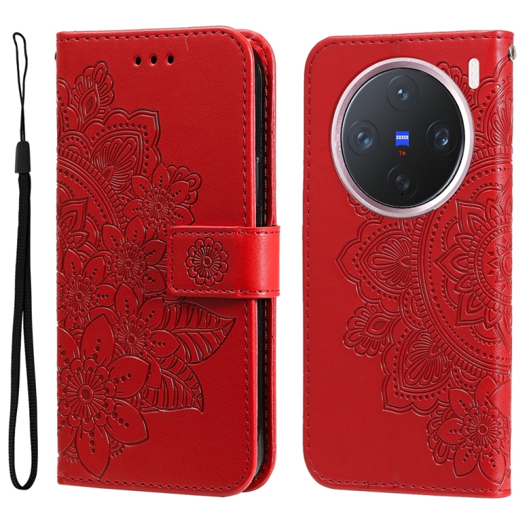 

For vivo X200 Pro mini Seven-petal Flowers Embossing Leather Phone Case(Red)