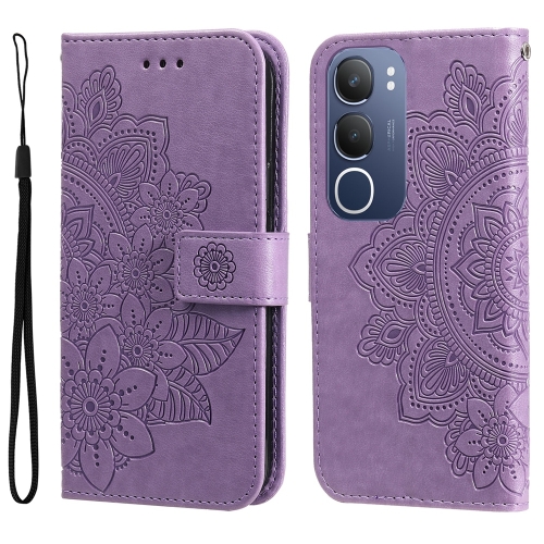 

For vivo Y19s Seven-petal Flowers Embossing Leather Phone Case(Light Purple)