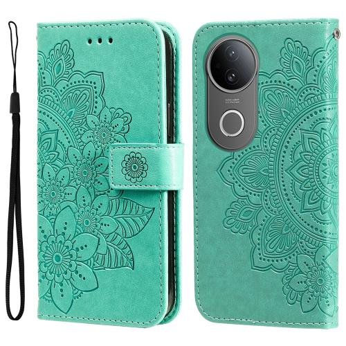 

For vivo S20 Seven-petal Flowers Embossing Leather Phone Case(Green)