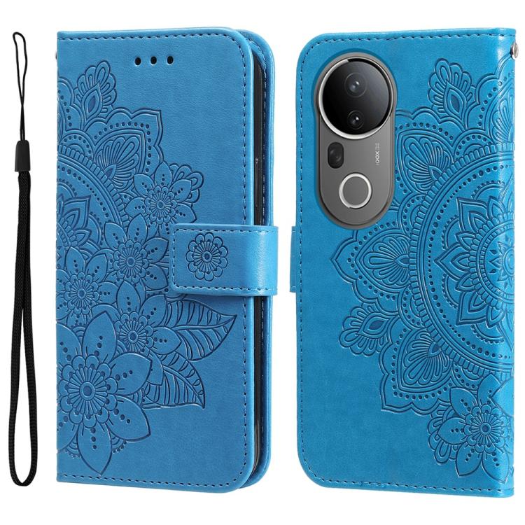 

For vivo S20 Pro Seven-petal Flowers Embossing Leather Phone Case(Blue)