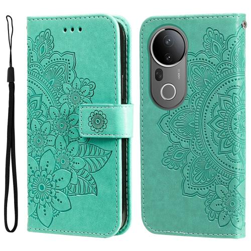 

For vivo S20 Pro Seven-petal Flowers Embossing Leather Phone Case(Green)