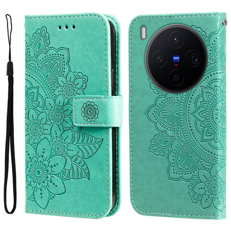 

For vivo X300 Seven-petal Flowers Embossing Leather Phone Case(Green)