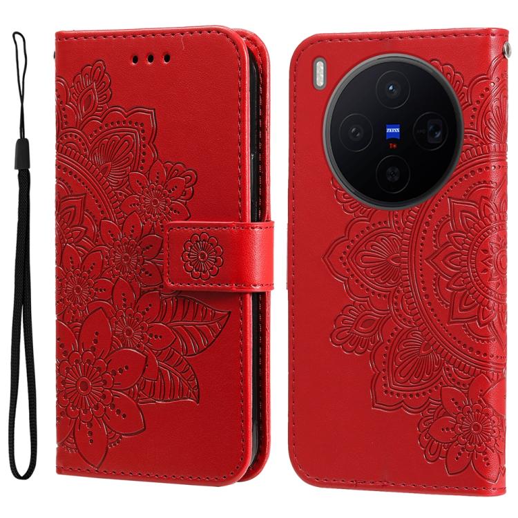 

For vivo X300 Seven-petal Flowers Embossing Leather Phone Case(Red)
