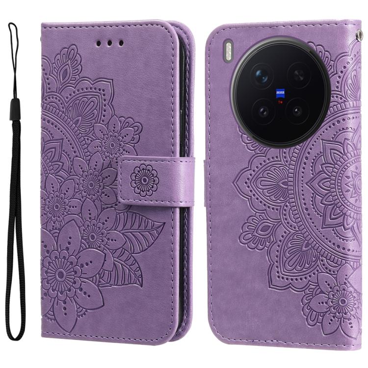 

For vivo X300 Pro Seven-petal Flowers Embossing Leather Phone Case(Light Purple)