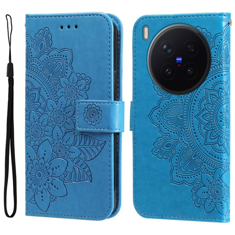 

For vivo X300 Pro Seven-petal Flowers Embossing Leather Phone Case(Blue)