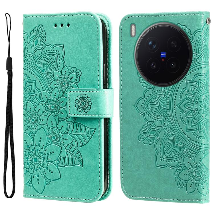 

For vivo X300 Pro Seven-petal Flowers Embossing Leather Phone Case(Green)