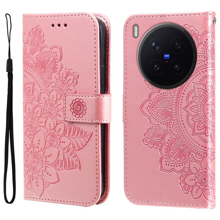 

For vivo X300 Pro Seven-petal Flowers Embossing Leather Phone Case(Rose Gold)