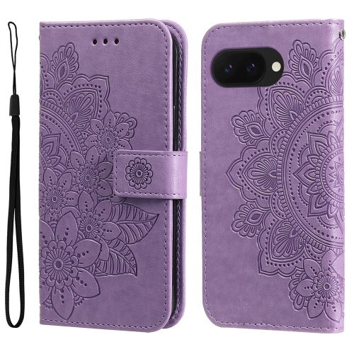 

For Google Pixel 9a Seven-petal Flowers Embossing Leather Phone Case(Light Purple)