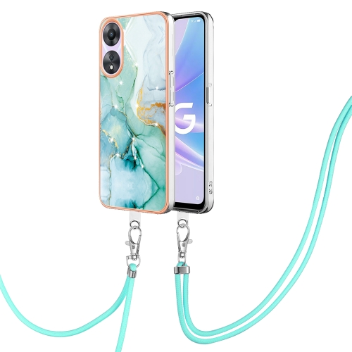 

For OPPO A78 / A58 Electroplating Marble Dual-side IMD Phone Case with Lanyard(Green 003)