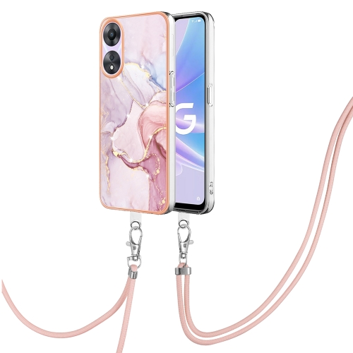 

For OPPO A78 / A58 Electroplating Marble Dual-side IMD Phone Case with Lanyard(Rose Gold 005)