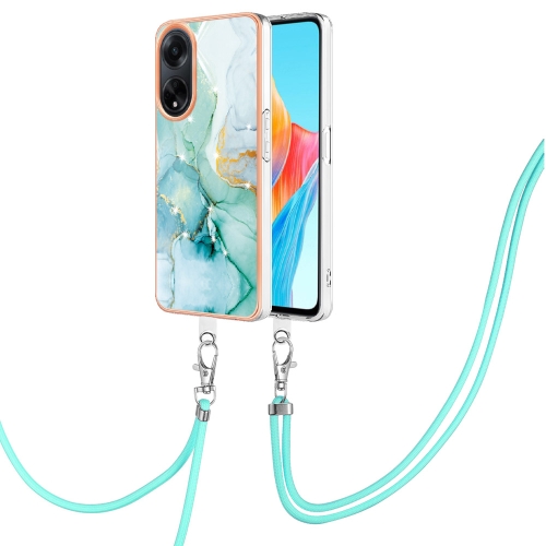

For OPPO A98 Electroplating Marble Dual-side IMD Phone Case with Lanyard(Green 003)