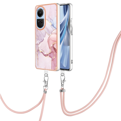 

For OPPO Reno10 5G Global Electroplating Marble Dual-side IMD Phone Case with Lanyard(Rose Gold 005)