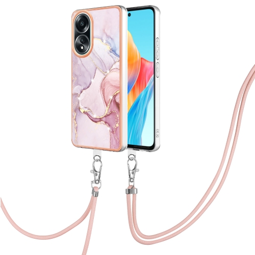 

For OPPO A58 4G Electroplating Marble Dual-side IMD Phone Case with Lanyard(Rose Gold 005)