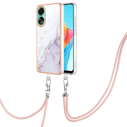 

For OPPO A78 4G Electroplating Marble Dual-side IMD Phone Case with Lanyard(White 006)