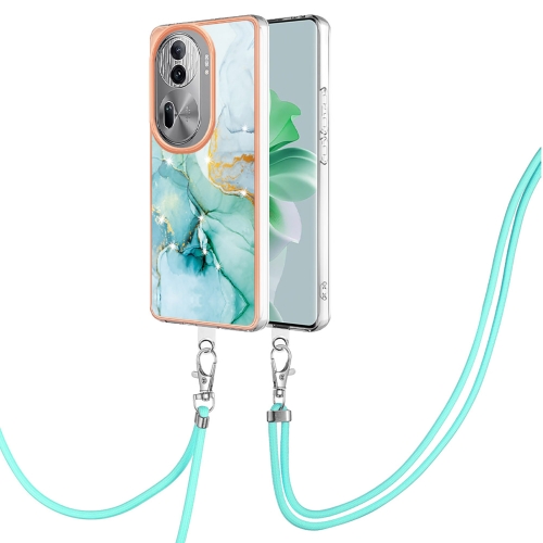 

For OPPO Reno11 Pro 5G Global Electroplating Marble Dual-side IMD Phone Case with Lanyard(Green 003)