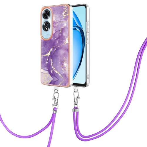 

For OPPO A60 Electroplating Marble Dual-side IMD Phone Case with Lanyard(Purple 002)