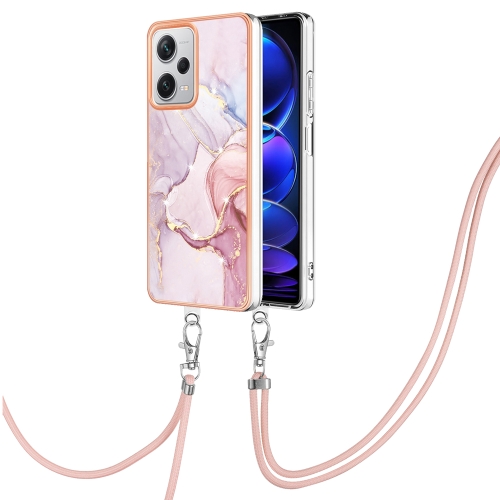 

For Xiaomi Redmi Note 12 Pro+ Global Electroplating Marble Dual-side IMD Phone Case with Lanyard(Rose Gold 005)