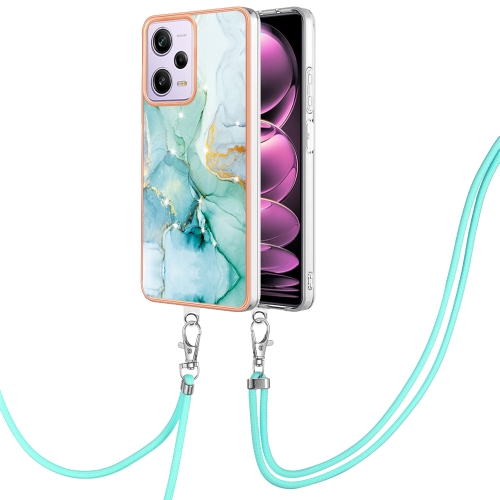 

For Xiaomi Redmi Note 12 Pro 5G Global Electroplating Marble Dual-side IMD Phone Case with Lanyard(Green 003)