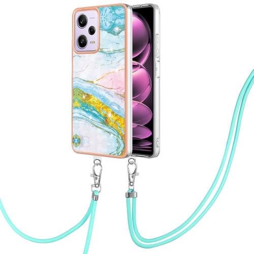 

For Xiaomi Redmi Note 12 Pro 5G Global Electroplating Marble Dual-side IMD Phone Case with Lanyard(Green 004)