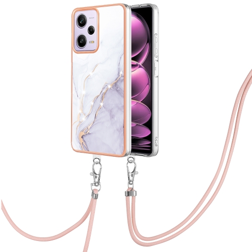 

For Xiaomi Redmi Note 12 Pro 5G Global Electroplating Marble Dual-side IMD Phone Case with Lanyard(White 006)