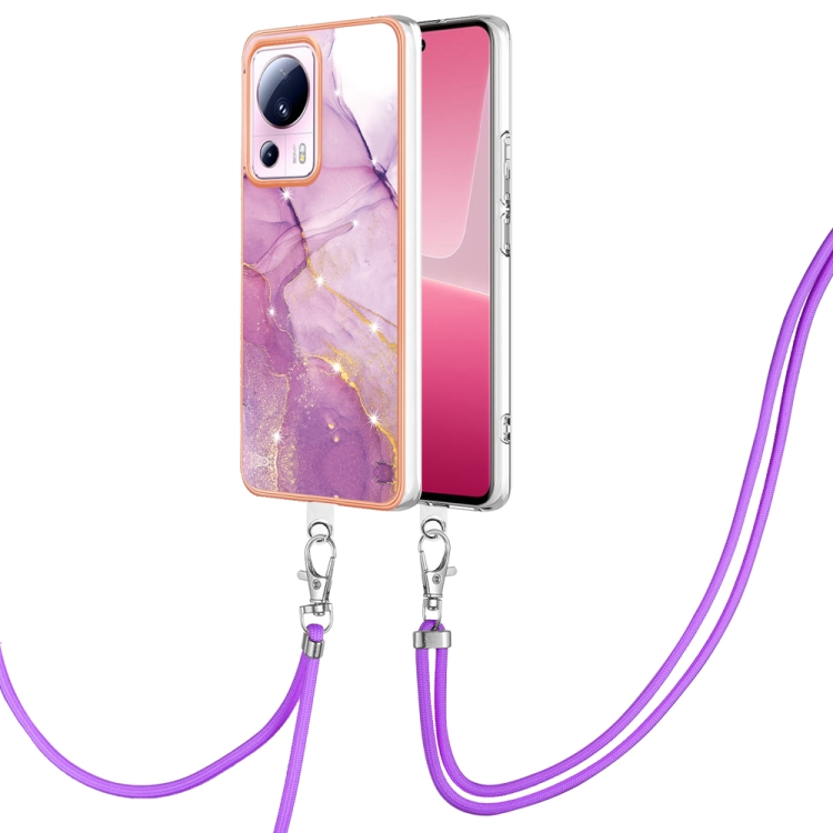 

For Xiaomi 13 Lite 5G Electroplating Marble Dual-side IMD Phone Case with Lanyard(Purple 001)