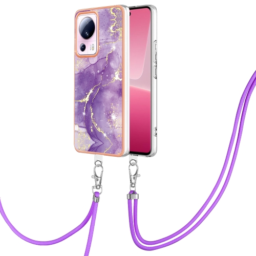 

For Xiaomi 13 Lite 5G Electroplating Marble Dual-side IMD Phone Case with Lanyard(Purple 002)