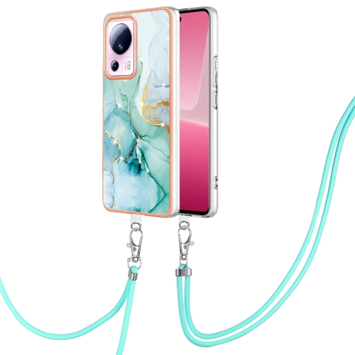 

For Xiaomi 13 Lite 5G Electroplating Marble Dual-side IMD Phone Case with Lanyard(Green 003)