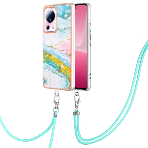 

For Xiaomi 13 Lite 5G Electroplating Marble Dual-side IMD Phone Case with Lanyard(Green 004)